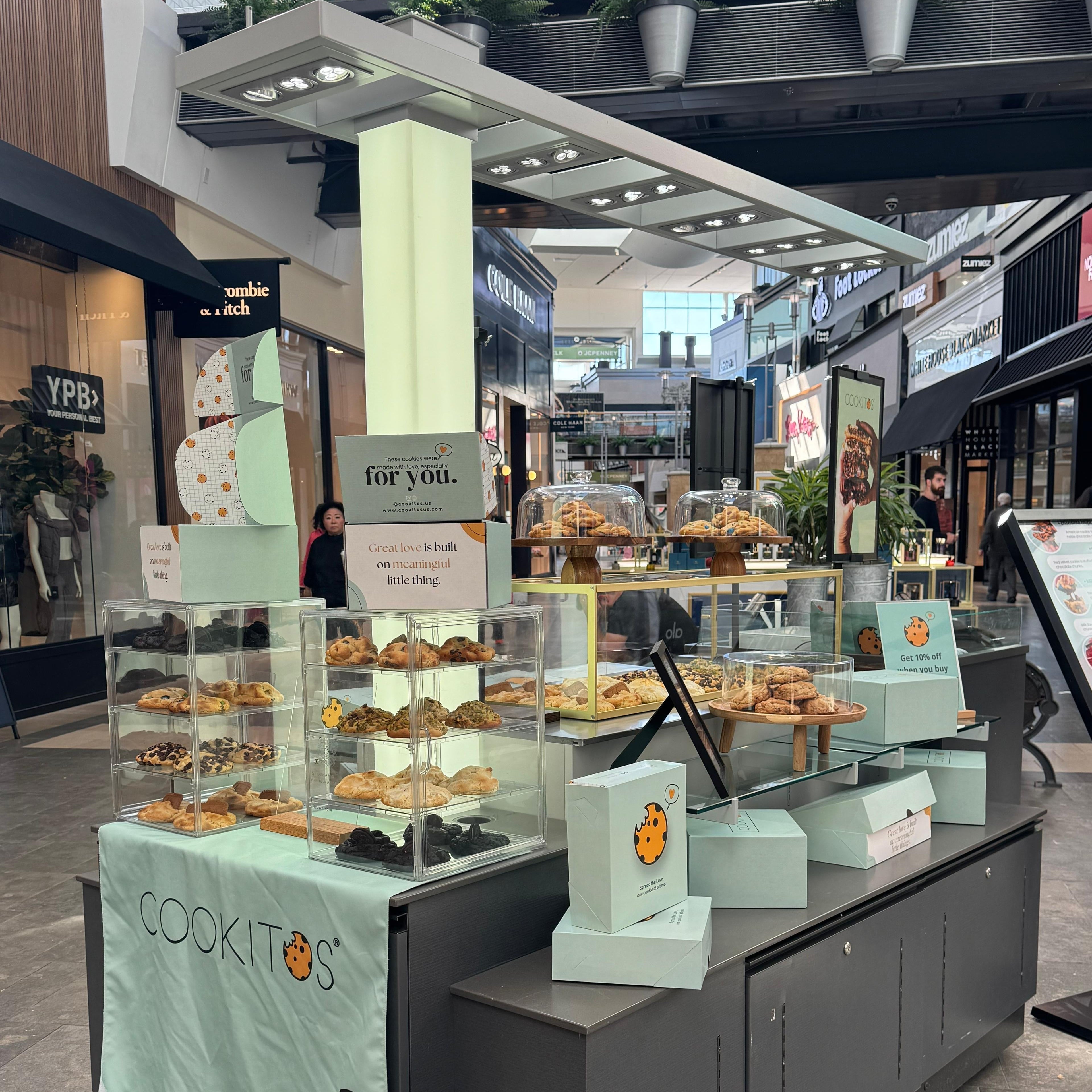 Bakery counter with pastries inside a shopping mall